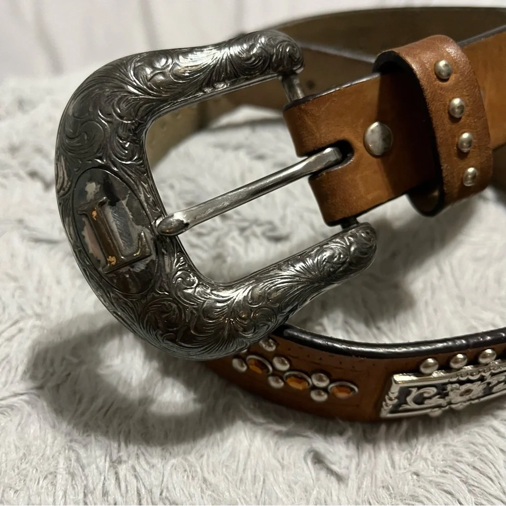 Nocona Belt Co. Girls Southwestern Rhinestones Leather Belt Size 22